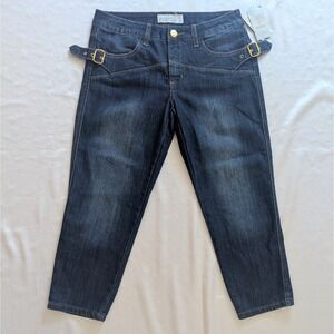 New Phat Fashion Women's Junior Denim Jeans Capri Gold Cat Blue Size 7 (~ 27")